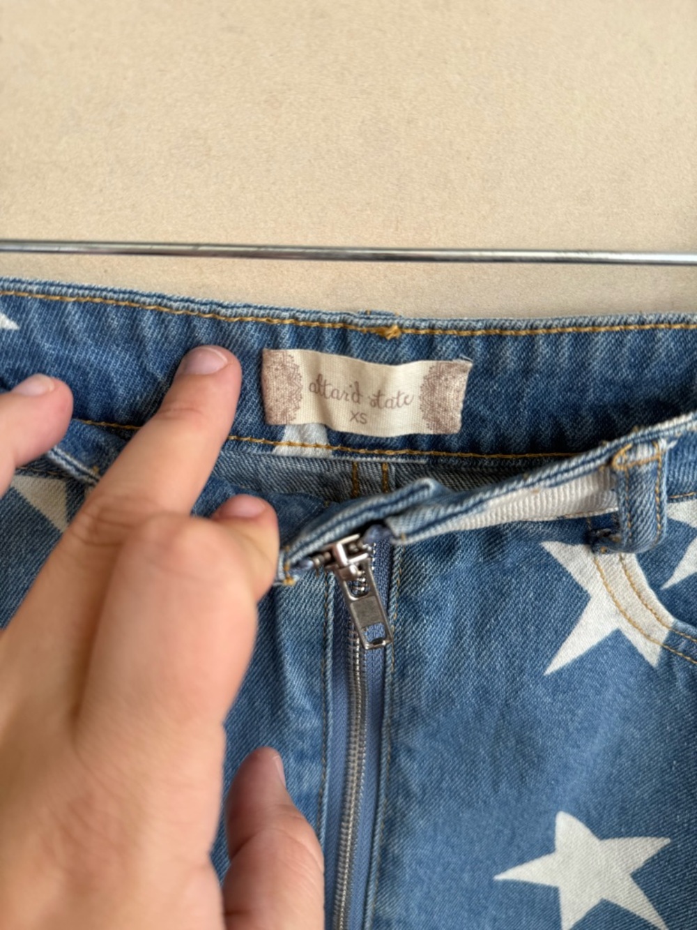 Altar'd State Blue Star-Print Zip-Front Denim Mini Skirt - Picture 2 of 3